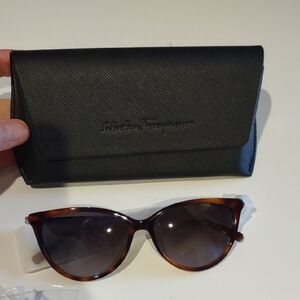 Salvatore Ferragamo Brown Sunglasses And Case, Nwt